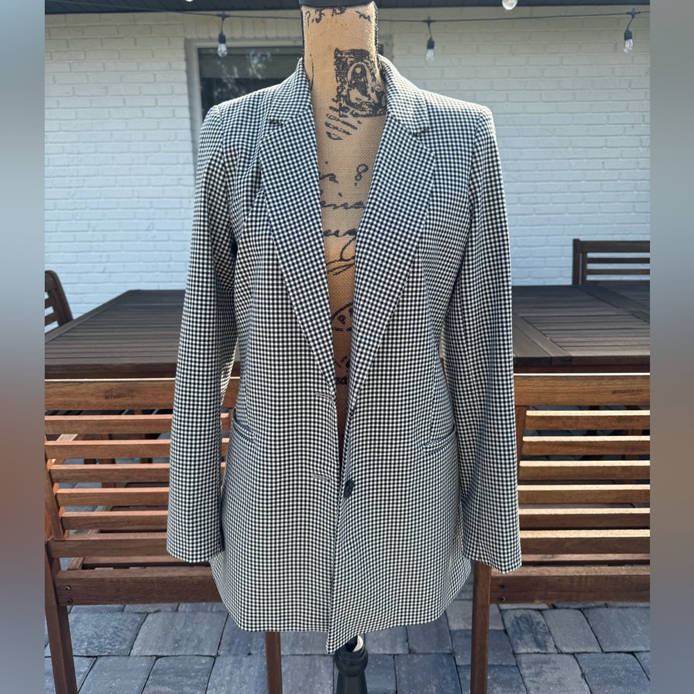 NWOT Rachel Zoe Gingham Plaid Blazer Size 6 Black and White